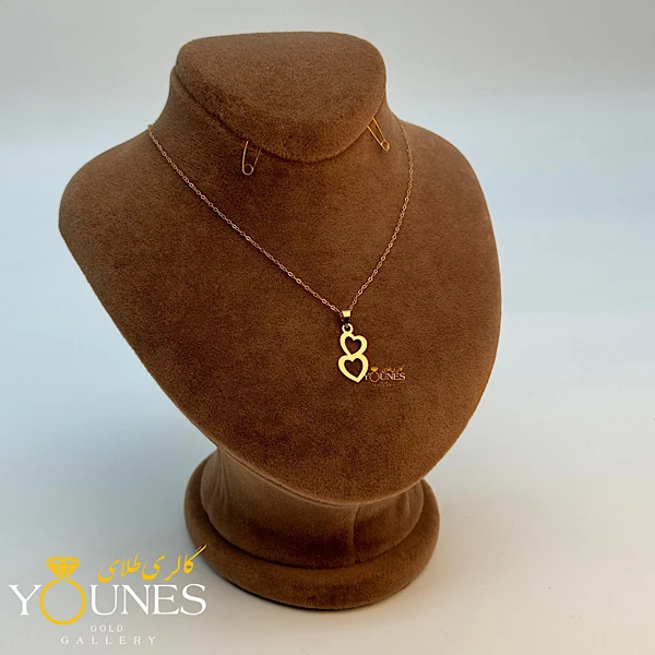 آویز دو قلب (افقی) طلا لیزری